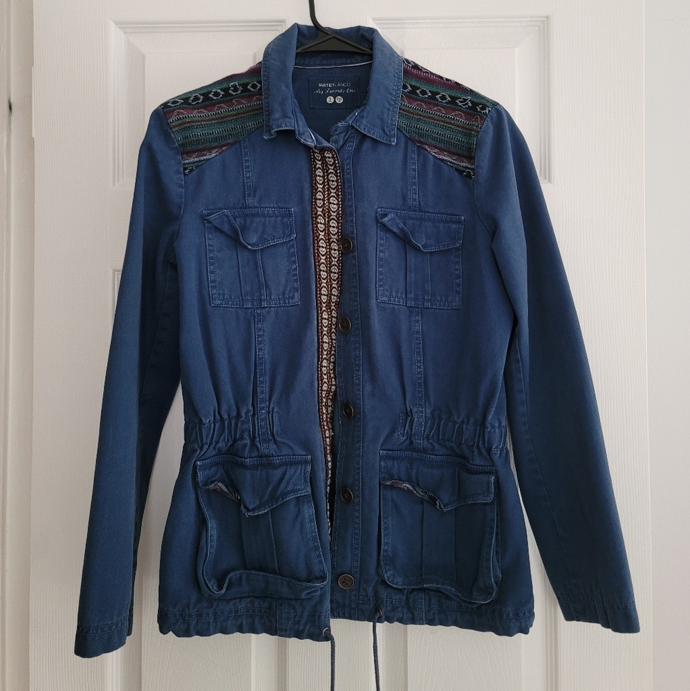 Blanco utility jacket blue with geometric accents